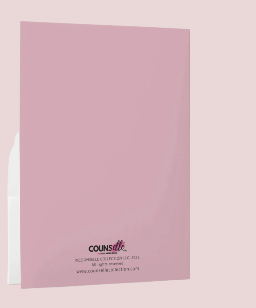 Back view of a pink file folder with the counsellecollection logo at bottom.