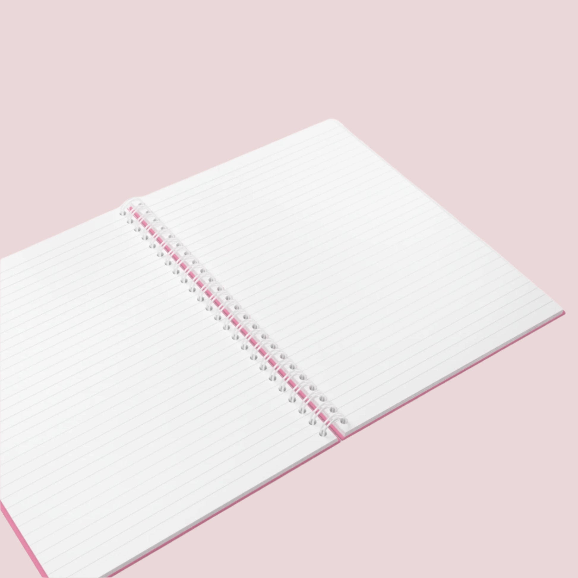 A notebook laid flat open. Ring-bound with ruled pages.